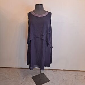 Hanna Nikole Sequin Dress With Duster Womens 24W Purple Tea Length